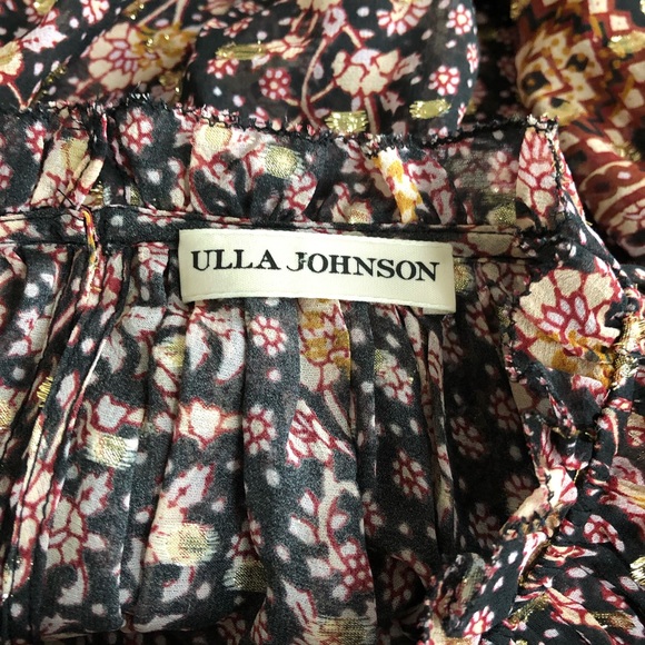 Ulla Johnson Blouse Silk Ruffle Blue Floral Elini - Picture 10 of 11